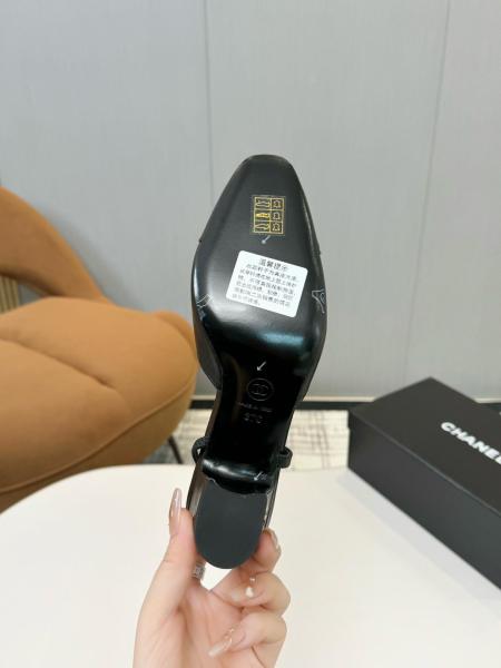 CHANEL Chunky Heel High Heels 6.5cm Women's Black