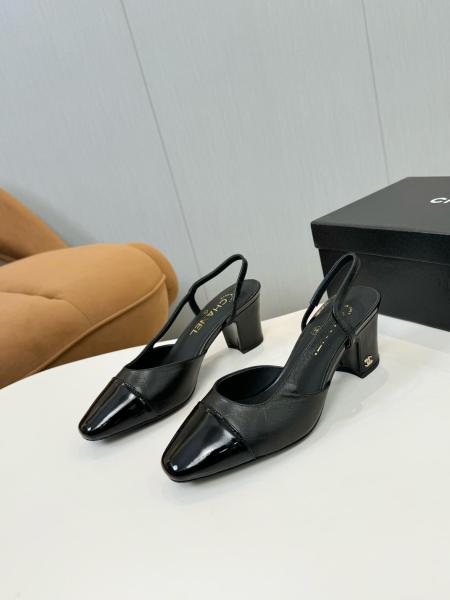 CHANEL Chunky Heel High Heels 6.5cm Women's Black