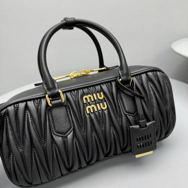 MIU MIU Matelassé Soft Sheep Leather Shoulder Bag, Crossbody Bag, Handbag Women's Black 5BB148-N88-F0002-V-OOT size 27*9*12 cm