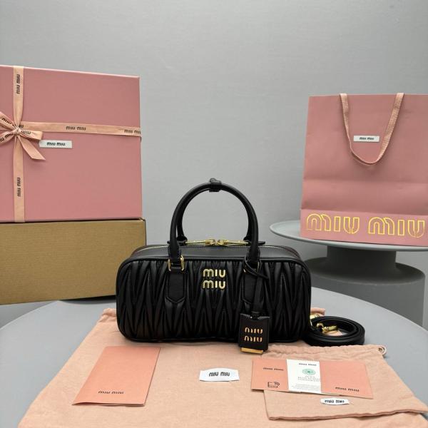 MIU MIU Matelassé Soft Sheep Leather Shoulder Bag, Crossbody Bag, Handbag Women's Black 5BB148-N88-F0002-V-OOT size 27*9*12 cm