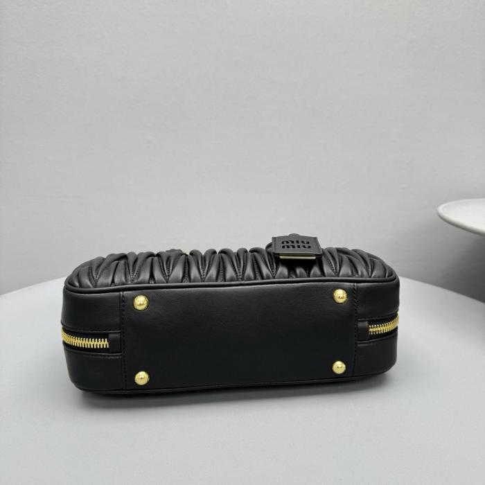 MIU MIU Matelassé Soft Sheep Leather Shoulder Bag, Crossbody Bag, Handbag Women's Black 5BB148-N88-F0002-V-OOT size 27*9*12 cm