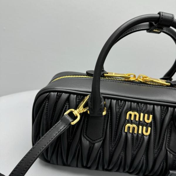 MIU MIU Matelassé Soft Sheep Leather Shoulder Bag, Crossbody Bag, Handbag Women's Black 5BB148-N88-F0002-V-OOT size 27*9*12 cm