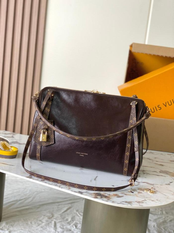 LOUIS VUITTON Express brand logo cowhide coated canvas trim waxed leather underarm bag shoulder crossbody handbag medium women's dark brown M26359 size 36*18.5*24 cm