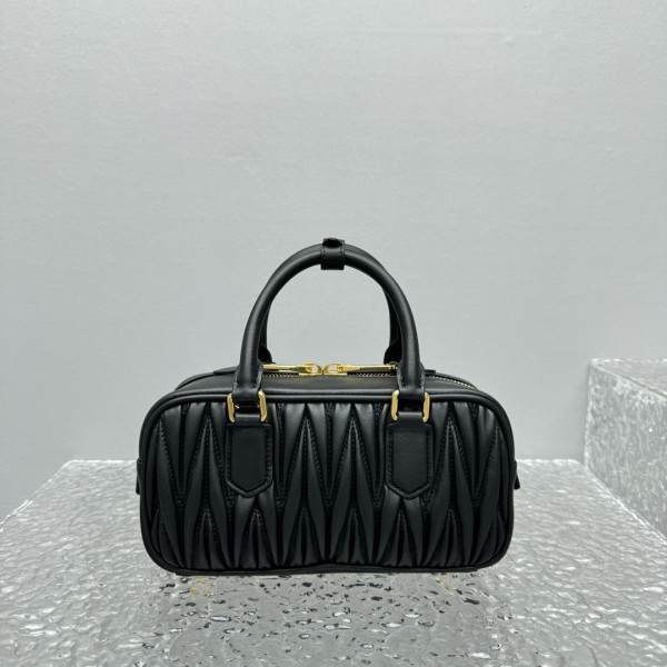 MIU MIU Matelassé Soft Sheepskin Leather Shoulder Bag, Crossbody Bag, Handbag Women's Black 5BB142-N88-F0002-V-OOT size 22*7.5*10.5 cm