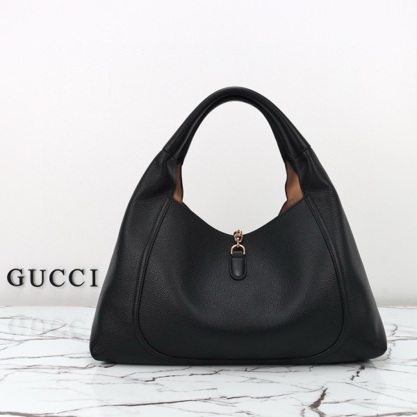 GUCCI Grained Leather Shoulder Bag Large Size Women's Black 837466-AAEAO-1000 size 46*16*26 cm