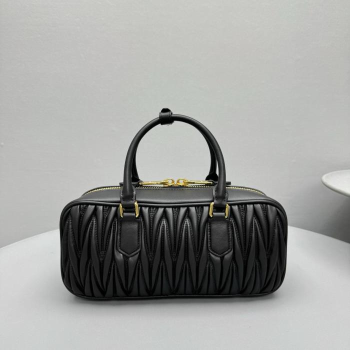 MIU MIU Matelassé Soft Sheep Leather Shoulder Bag, Crossbody Bag, Handbag Women's Black 5BB148-N88-F0002-V-OOT size 27*9*12 cm