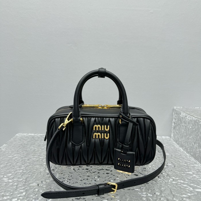 MIU MIU Matelassé Soft Sheepskin Leather Shoulder Bag, Crossbody Bag, Handbag Women's Black 5BB142-N88-F0002-V-OOT size 22*7.5*10.5 cm