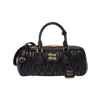 MIU MIU Matelassé Soft Sheep Leather Shoulder Bag, Crossbody Bag, Handbag Women's Black 5BB148-N88-F0002-V-OOT size 27*9*12 cm