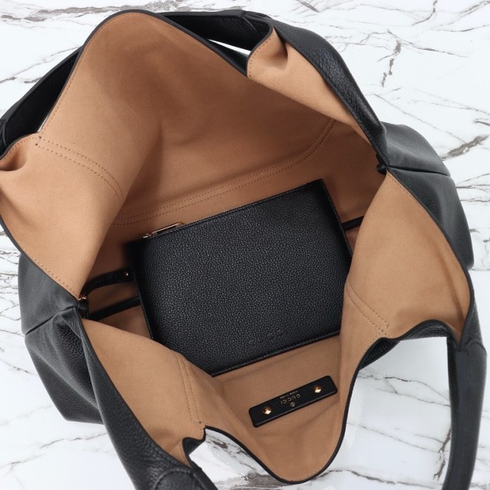 GUCCI Grained Leather Shoulder Bag Large Size Women's Black 837466-AAEAO-1000 size 46*16*26 cm