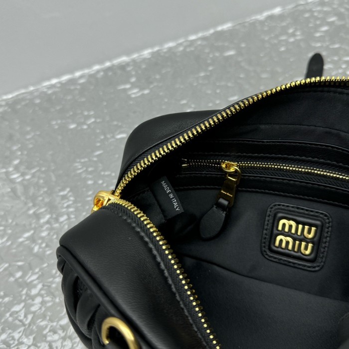 MIU MIU Matelassé Soft Sheepskin Leather Shoulder Bag, Crossbody Bag, Handbag Women's Black 5BB142-N88-F0002-V-OOT size 22*7.5*10.5 cm