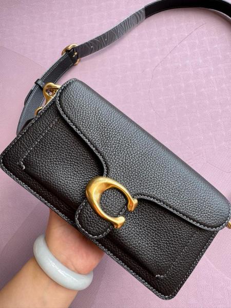 COACH Tabby Polished Pebble Leather Shoulder Bag Small Women's Black CY201-B4BK size 19.68*6.98*10.79 cm