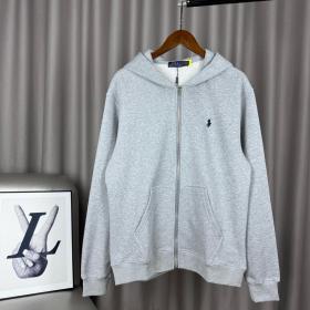 Polo Ralph Lauren Logo Embroidered Zipped Hoodie GREY