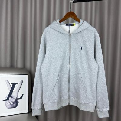 Polo Ralph Lauren Logo Embroidered Zipped Hoodie GREY