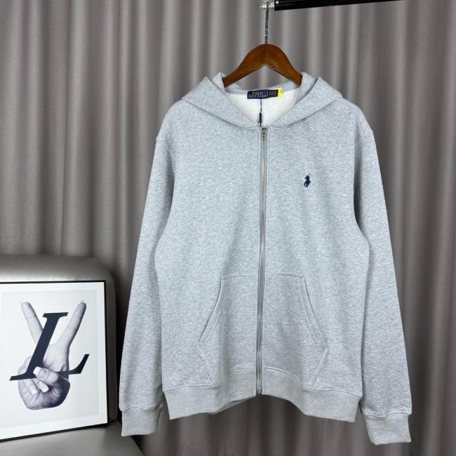 Polo Ralph Lauren Logo Embroidered Zipped Hoodie GREY