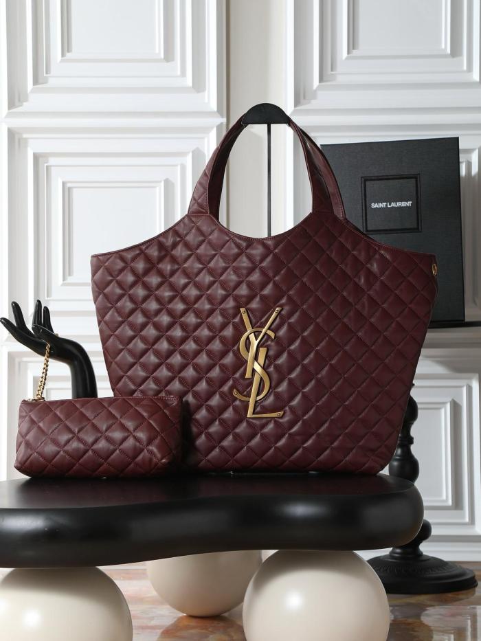 SAINT LAURENT Sheepskin Tote Bag, Shopping Bag, Handbag Women's Cabernet Sauvignon Red 698651-AAANG-6195 size 55/37*5*43 cm