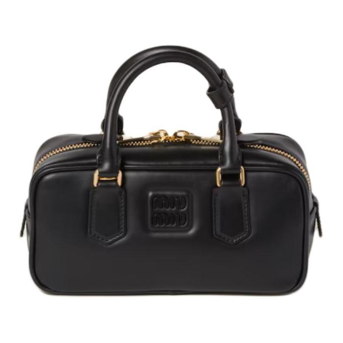 MIU MIU Arcadie Series Leather Handbag Women's Black 5BB142_2CR3_F0002_V_OON size 22*7.5*10.5 cm