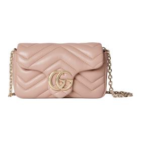 GUCCI GG Marmont Nappa Leather Crossbody Bag, Shoulder Bag Mini Women's Pink Beige 841290-AAFAX-5753 size 16.5*4.5*9.5 cm