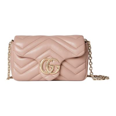 GUCCI GG Marmont Nappa Leather Crossbody Bag, Shoulder Bag Mini Women's Pink Beige 841290-AAFAX-5753 size 16.5*4.5*9.5 cm