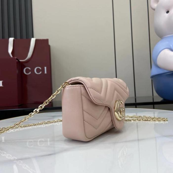 GUCCI GG Marmont Nappa Leather Crossbody Bag, Shoulder Bag Mini Women's Pink Beige 841290-AAFAX-5753 size 16.5*4.5*9.5 cm