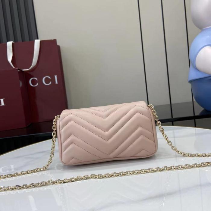 GUCCI GG Marmont Nappa Leather Crossbody Bag, Shoulder Bag Mini Women's Pink Beige 841290-AAFAX-5753 size 16.5*4.5*9.5 cm