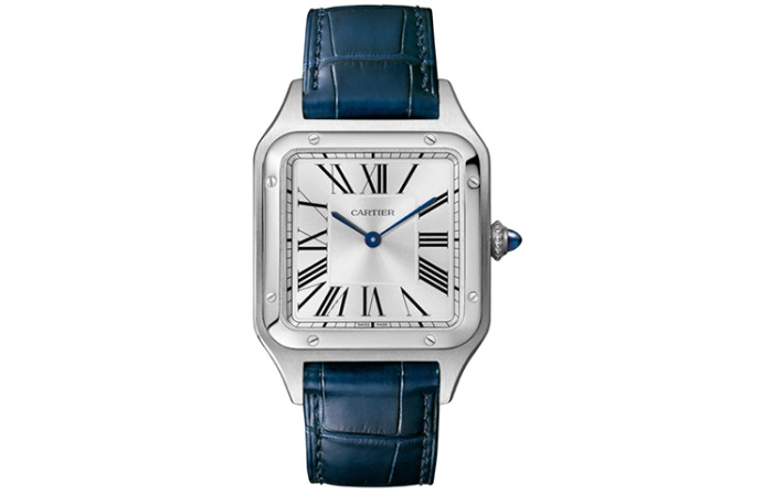 CARTIER SANTOS DE Quartz Movement Men's Watches Watch 43.5mm Silver Dial Stainless Steel Case Crocodile Leather Strap