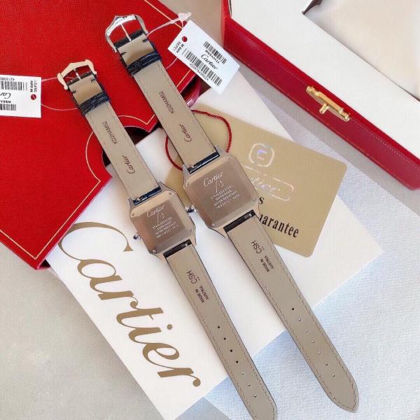 CARTIER SANTOS DE Quartz Movement Women's Watch 38mm Silver Dial Steel Watch Case Crocodile Leather Strap