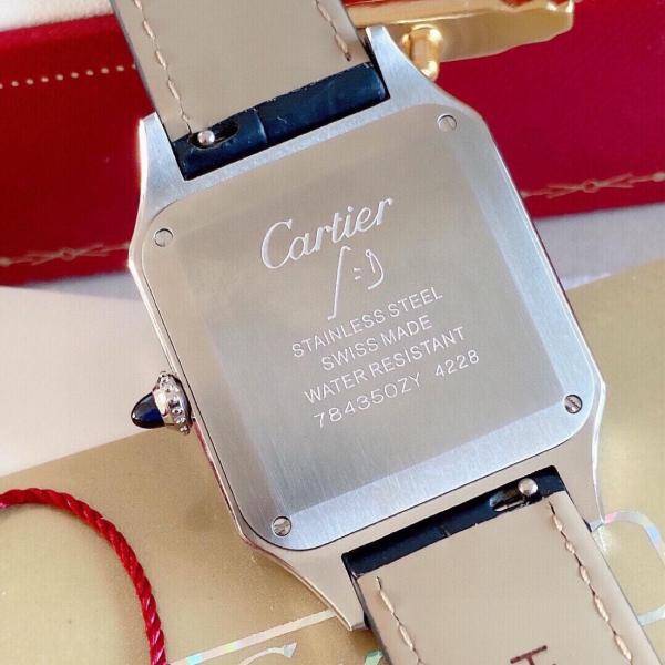 CARTIER SANTOS DE Quartz Movement Women's Watch 38mm Silver Dial Steel Watch Case Crocodile Leather Strap