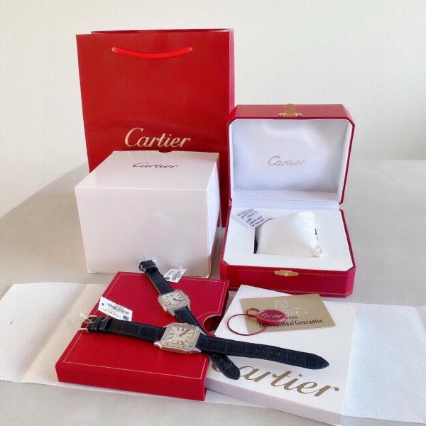 CARTIER SANTOS DE Quartz Movement Women's Watch 38mm Silver Dial Steel Watch Case Crocodile Leather Strap
