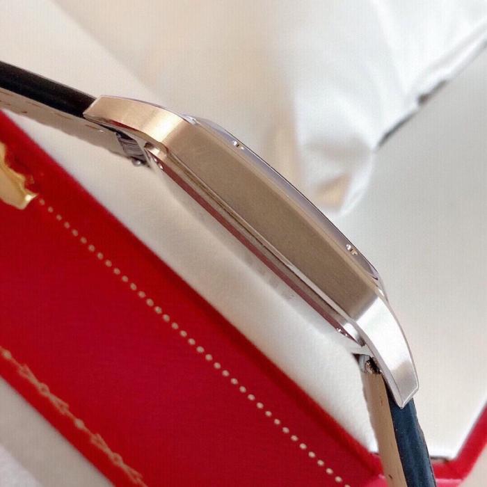 CARTIER SANTOS DE Quartz Movement Women's Watch 38mm Silver Dial Steel Watch Case Crocodile Leather Strap