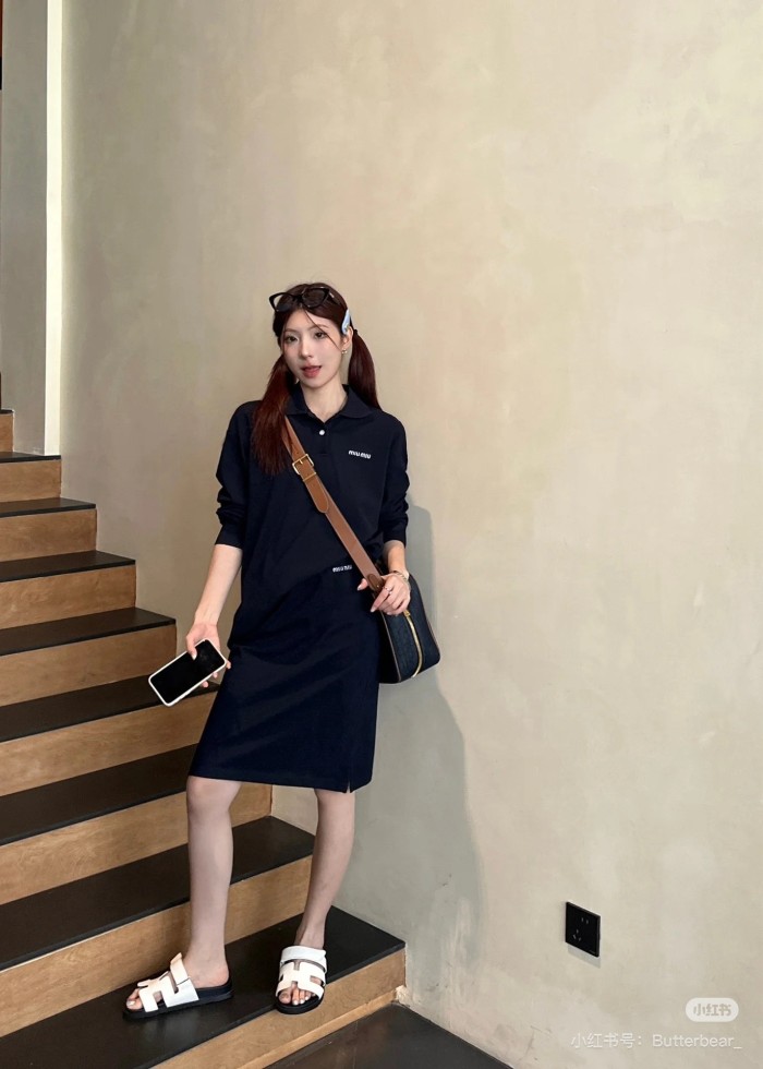 MIU MIU Logo embroidered Piqué Polo Shirt