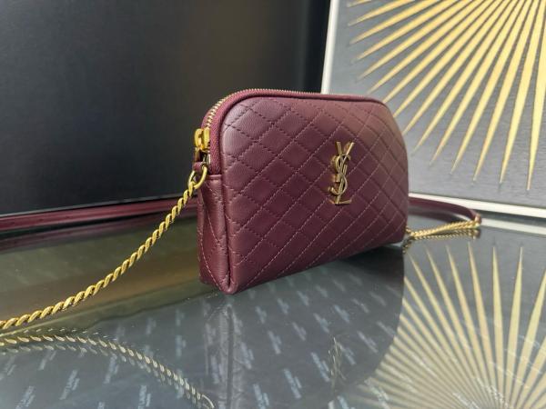 SAINT LAURENT Lambskin Shoulder Bag, Crossbody Bag Regular Women's Crimson Cabernet Red 733667-1EL07-6195 size 19*3*12 cm