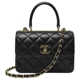 CHANEL Lambskin And Gold Metal Flap Bag, Shoulder Bag, Crossbody Bag, Handbag Mini Women's Black AS4654-Y60767-94305 size 19.7*8*14.5 cm