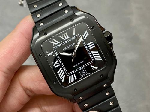 CARTIER SANTOS DE Automatic Mechanical Movement Men's Watches Watch 39.8mm Black Dial Stainless Steel Case Rubber Strap