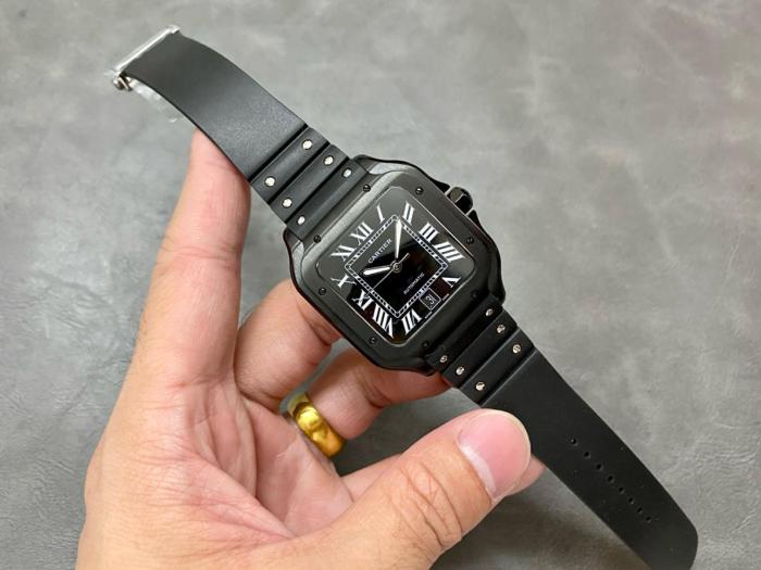 CARTIER SANTOS DE Automatic Mechanical Movement Men's Watches Watch 39.8mm Black Dial Stainless Steel Case Rubber Strap