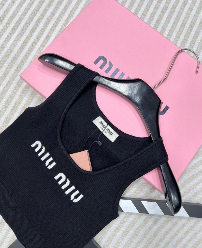 MIU MIU Cropped Logo knit Tank Top