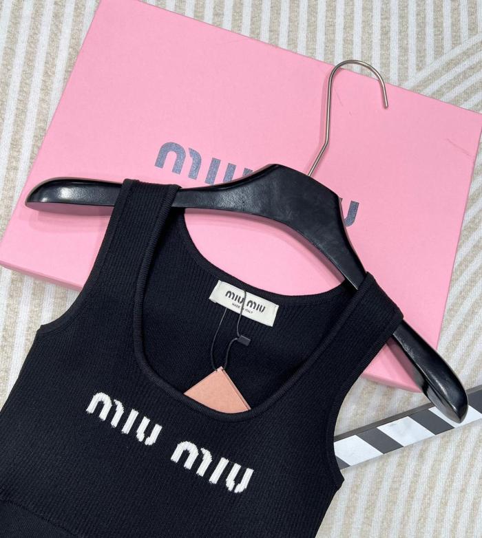 MIU MIU Cropped Logo knit Tank Top