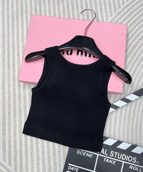 MIU MIU Cropped Logo knit Tank Top