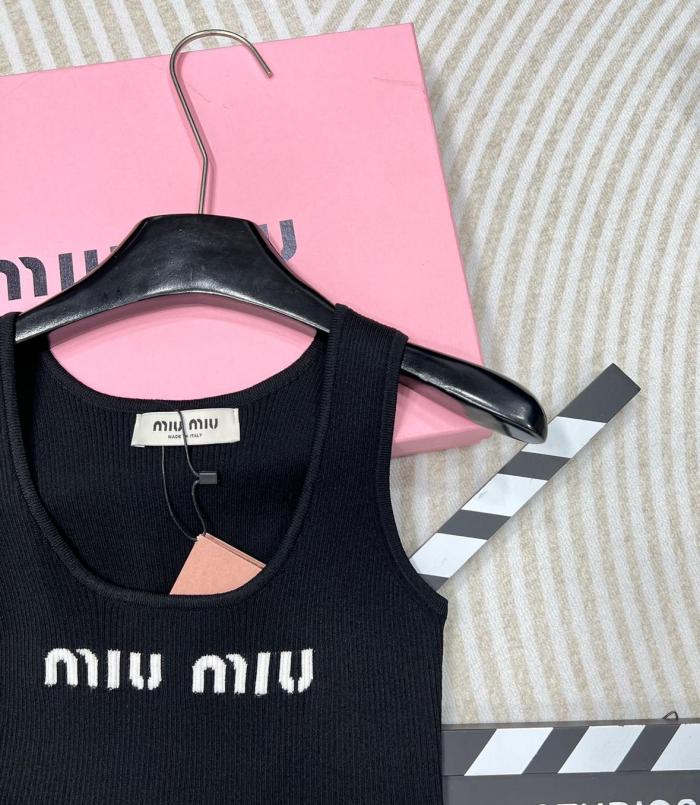 MIU MIU Cropped Logo knit Tank Top