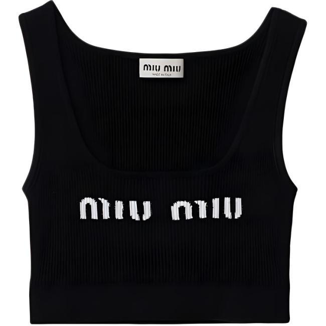 MIU MIU Cropped Logo knit Tank Top