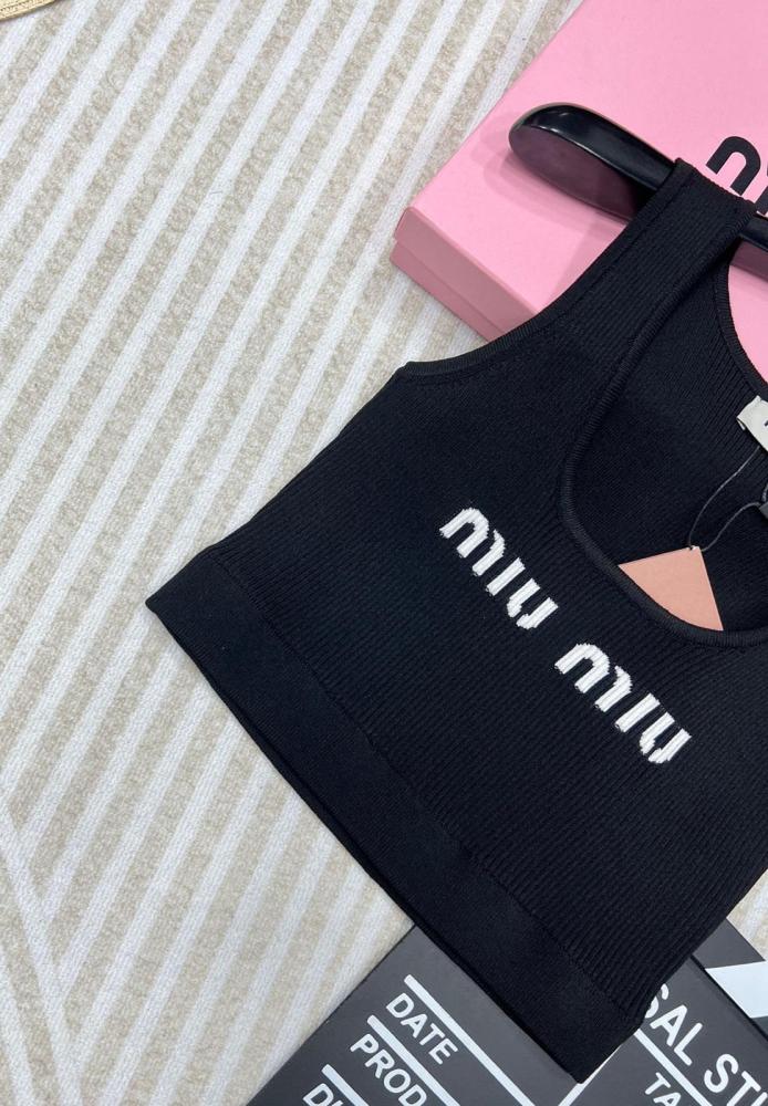 MIU MIU Cropped Logo knit Tank Top