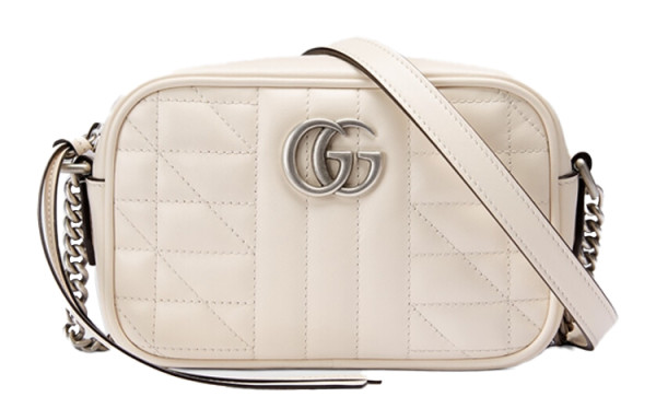 GUCCI GG Marmont Leather Camera Bag, Crossbody Bag, Shoulder Bag Women's White 634936-UM8BN-9022 size 18*6*12 cm
