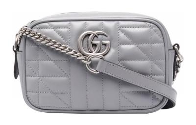 GUCCI GG Marmont Calfskin Camera Bag Shoulder Bag Crossbody Bag Mini Women's Gray 634936-UM8BN-1711 size 15*5*15 cm