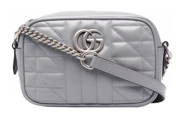 GUCCI GG Marmont Calfskin Camera Bag Shoulder Bag Crossbody Bag Mini Women's Gray 634936-UM8BN-1711 size 15*5*15 cm