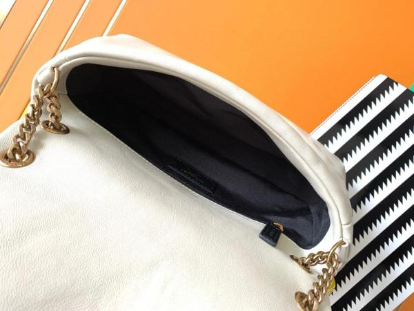 SAINT LAURENT YSL CALYPSO Metal Logo Snap Closure Lambskin Leather Envelope Handbag Crossbody Shoulder Bag Womens Cream 734153-AACQO-9227 size 26*7*14cm