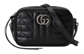 GUCCI GG Marmont Leather Camera Bag Shoulder Bag Crossbody Bag Mini Women's Black 634936-UM8BN-1000 size 18*6*12cm