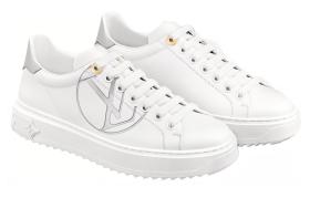 LOUIS VUITTON Time Out Stylish Skateboarding Shoes Women's White Gray