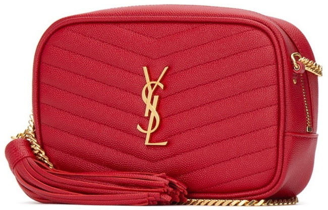 SAINT LAURENT Quilting Leather Chain Shoulder Bag Crossbody Bag Women's Red 6125791GF016805 size 19*5*10.5 cm