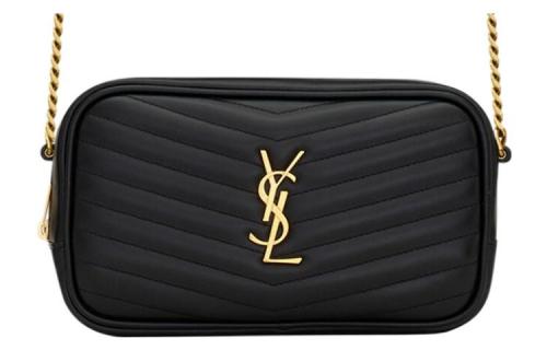 SAINT LAURENT LOU Quilting Bright Calfskin Camera Bag, Crossbody Bag, Shoulder Bag Women's Black 748849-DV701-1000 size 19*5*10.5 cm
