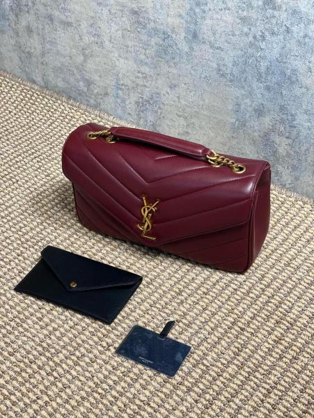 SAINT LAURENT LOULOU Soft Lambskin Shoulder Bag Medium Women's Burgundy 801439-AAEAX-6197 size 29*8*17 cm