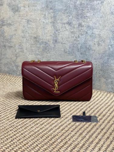 SAINT LAURENT LOULOU Soft Lambskin Shoulder Bag Medium Women's Burgundy 801439-AAEAX-6197 size 29*8*17 cm